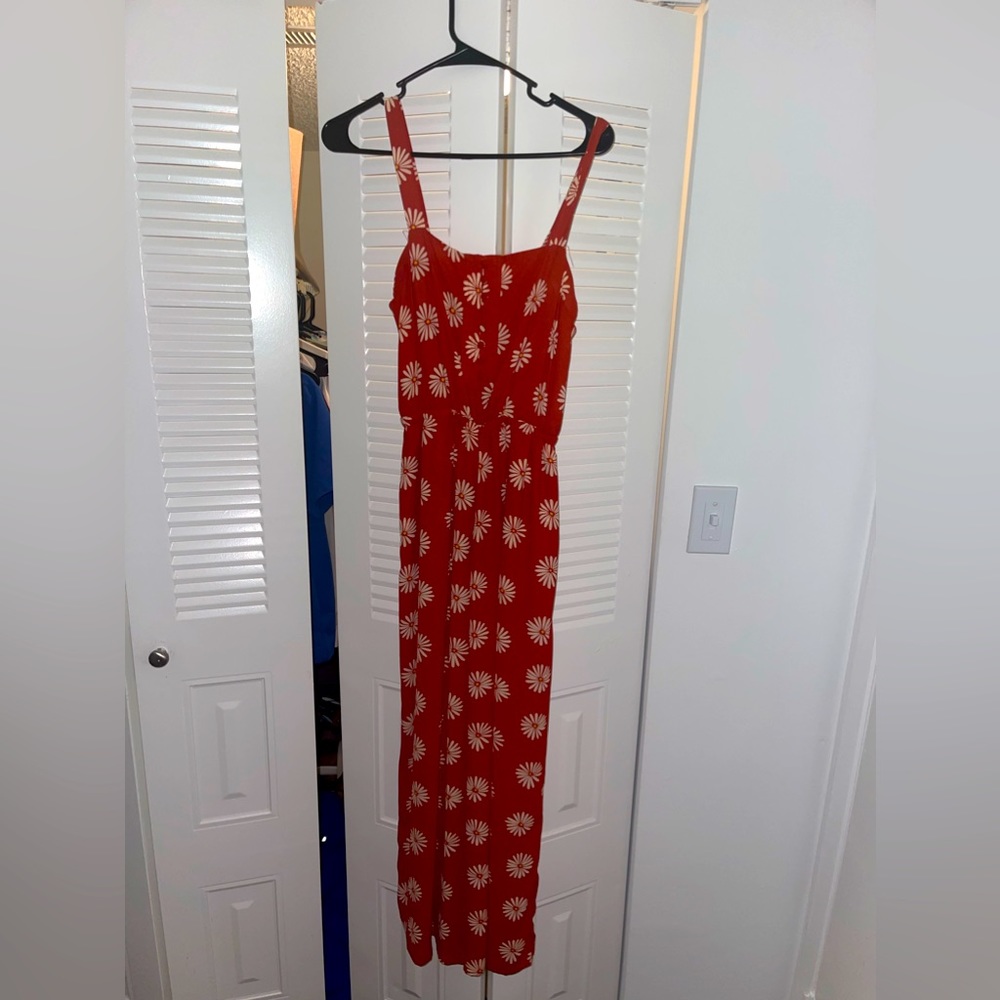 Madewell red all over flower jumpsuit